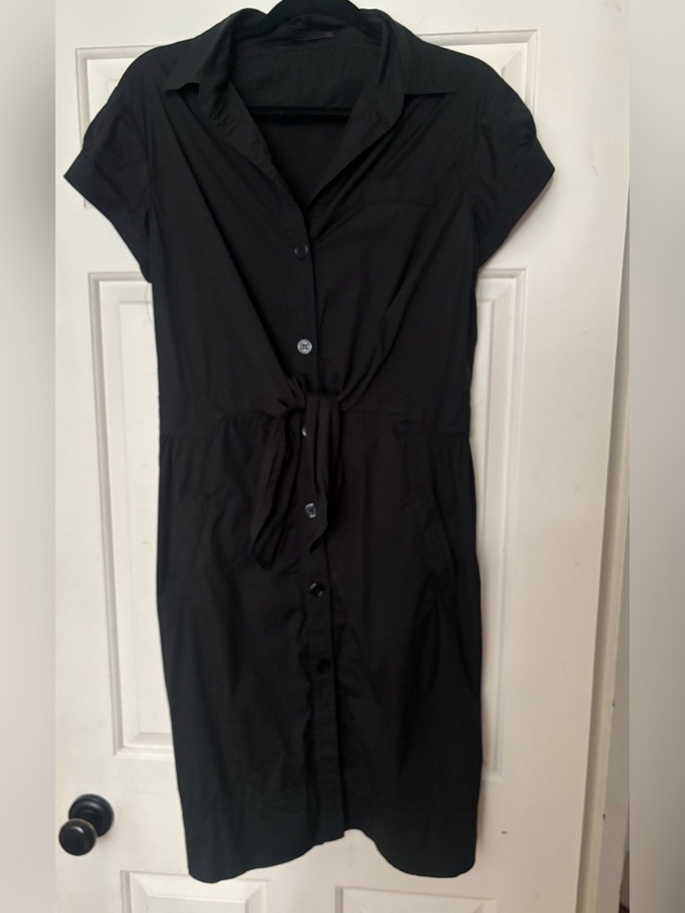 Classic Black Button-Front Tie-Waist Women's Dress by Seventy